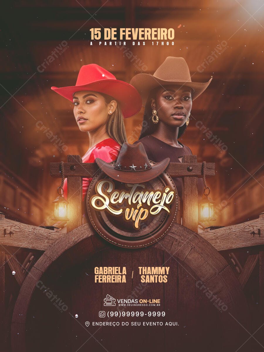 Flyer Sertanejo VIP Festa 15 de Fevereiro PSD Editável