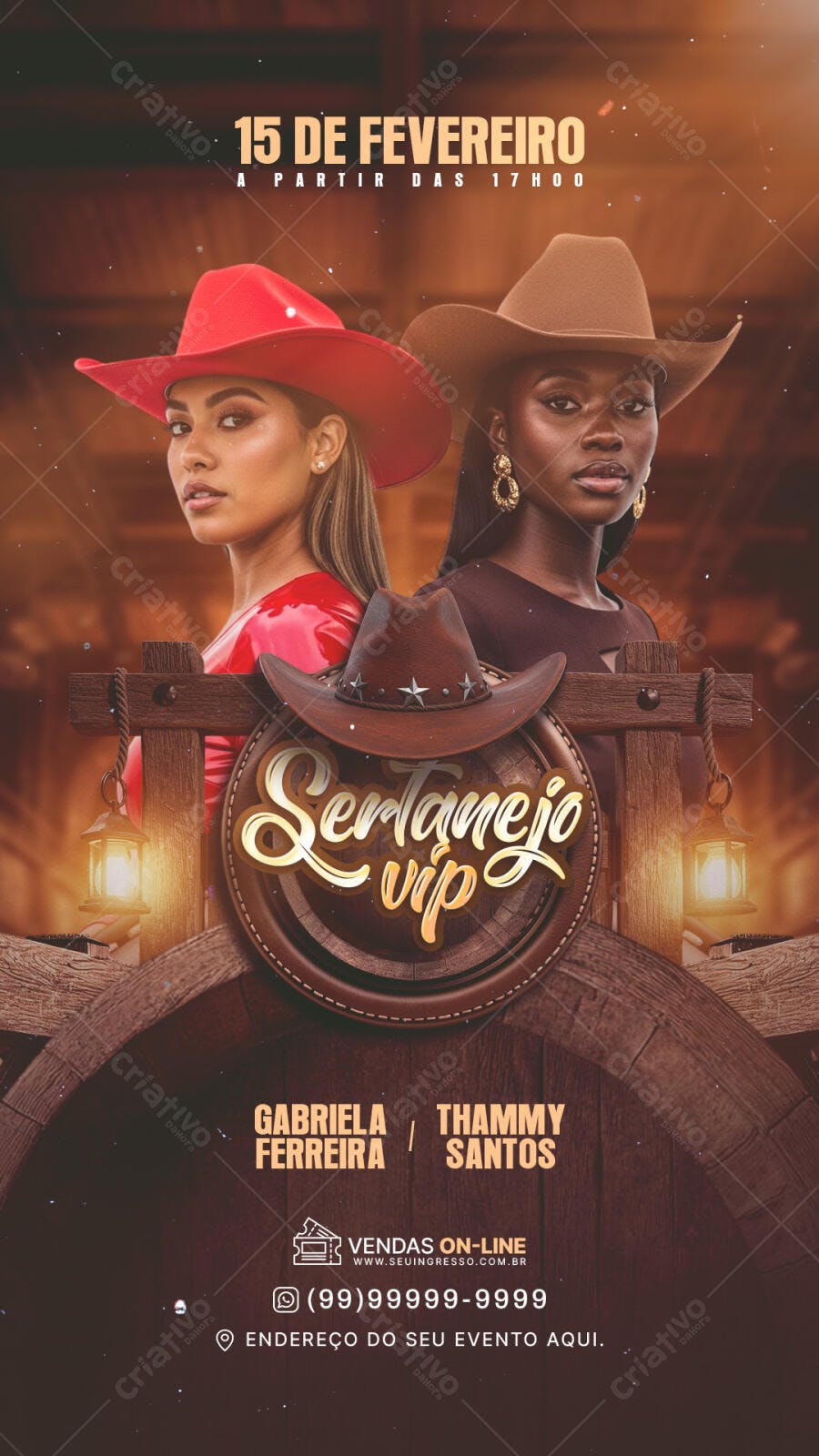 Flyer Sertanejo VIP Festa Country Fevereiro PSD Editável
