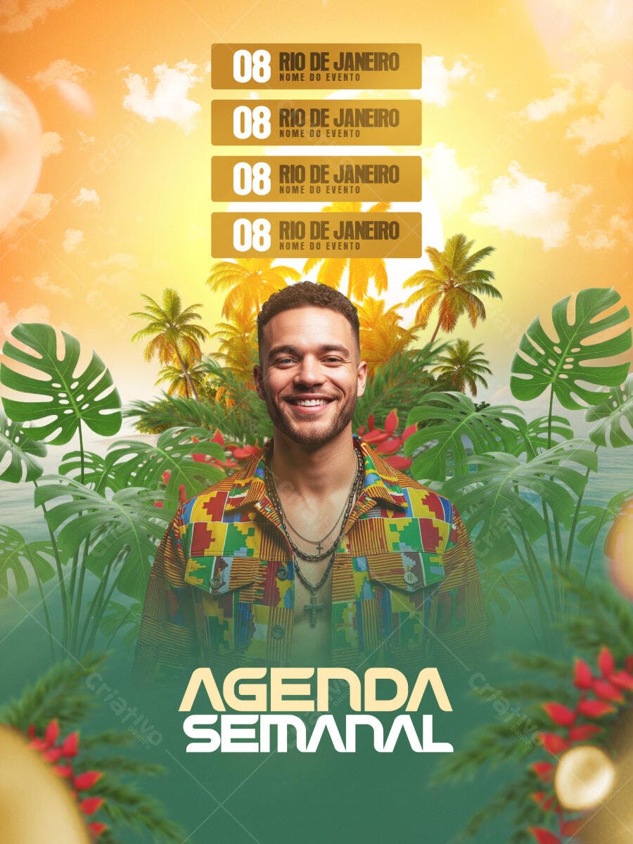 Post Agenda Semanal Eventos Verão Tropical PSD Editável