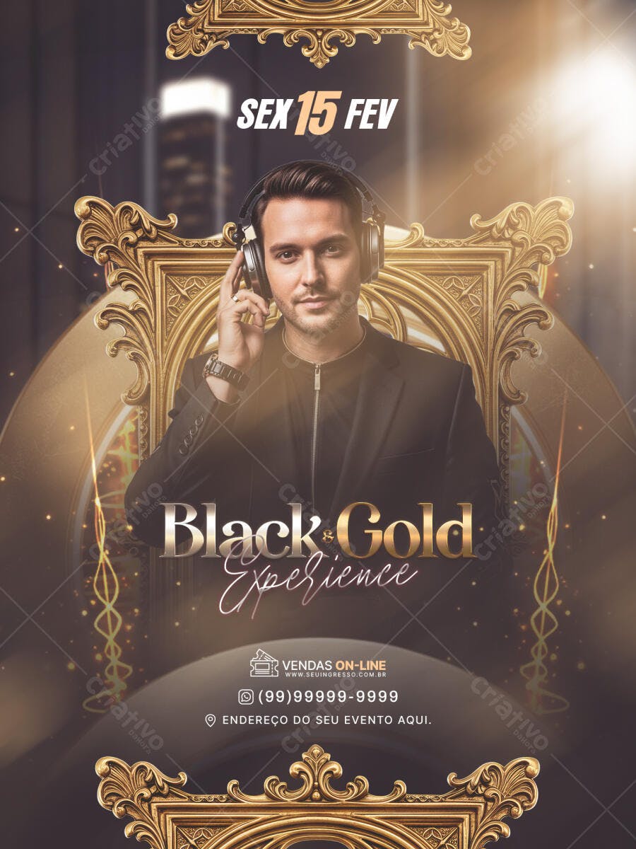 Flyer Festa Balada Black Gold Experience PSD Editável