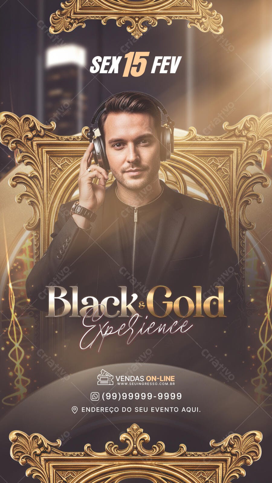 Story Instagram Festa Balada Black Gold Experience PSD Editável