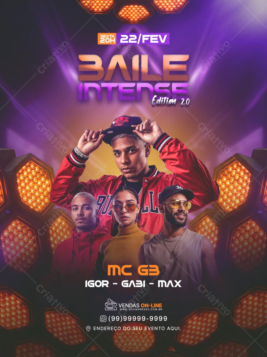 Flyer Baile Intenso Festa Fevereiro PSD Editável