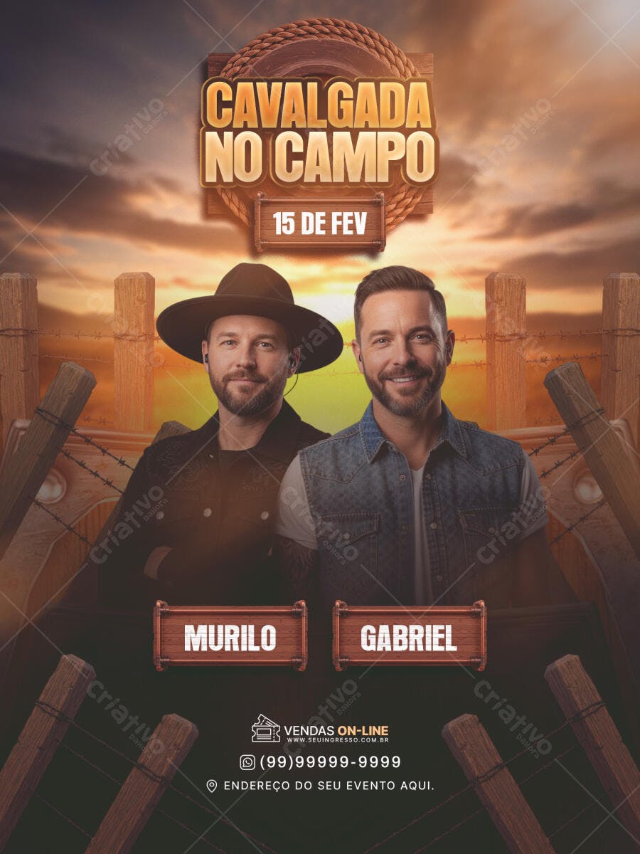Flyer Cavalgada no Campo Evento Sertanejo PSD Editável