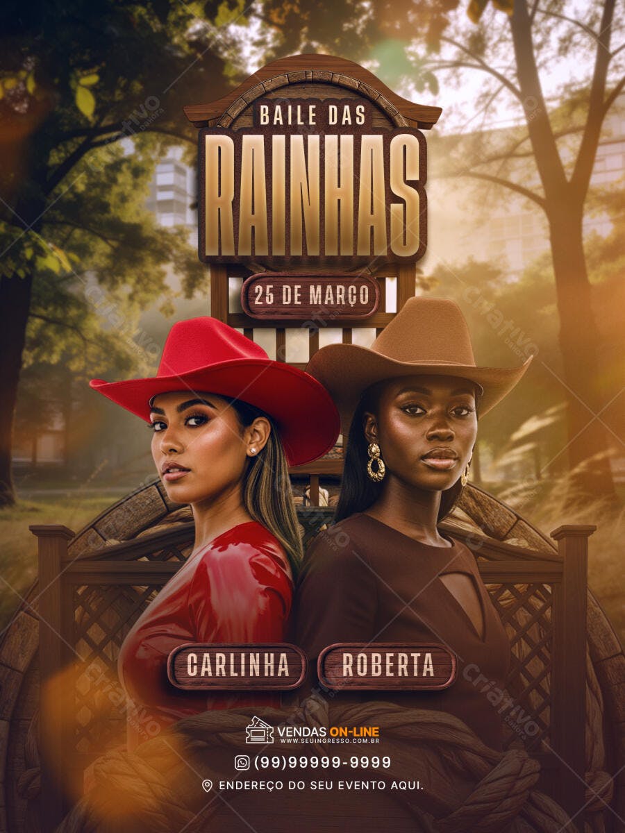 Flyer Baile das Rainhas Festa Country 25 de Março PSD Editável