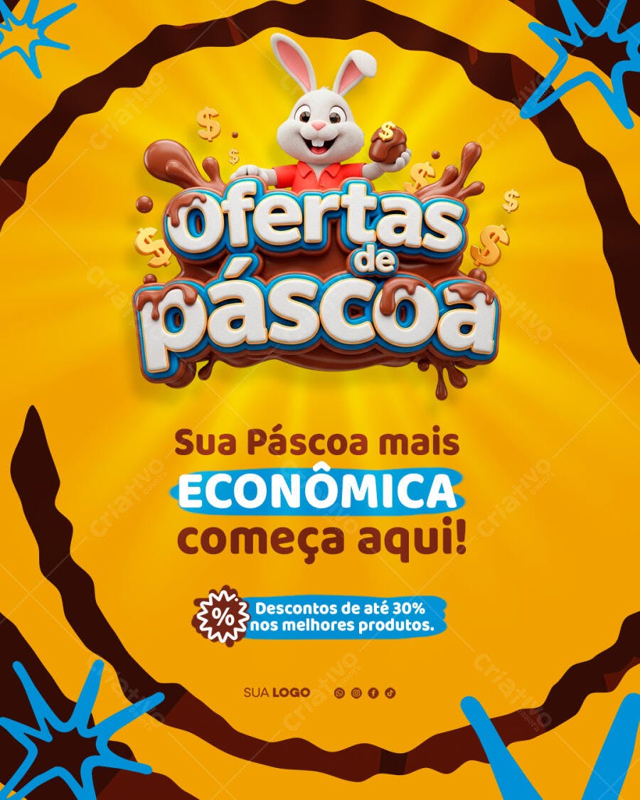 Post Instagram Páscoa Ofertas Coelhinho PSD Editável