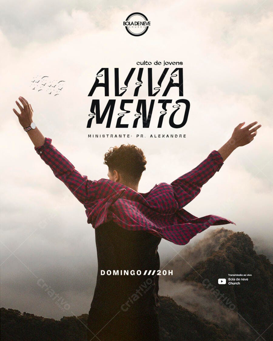 Post Instagram Culto Jovens Avivamento PSD Editável