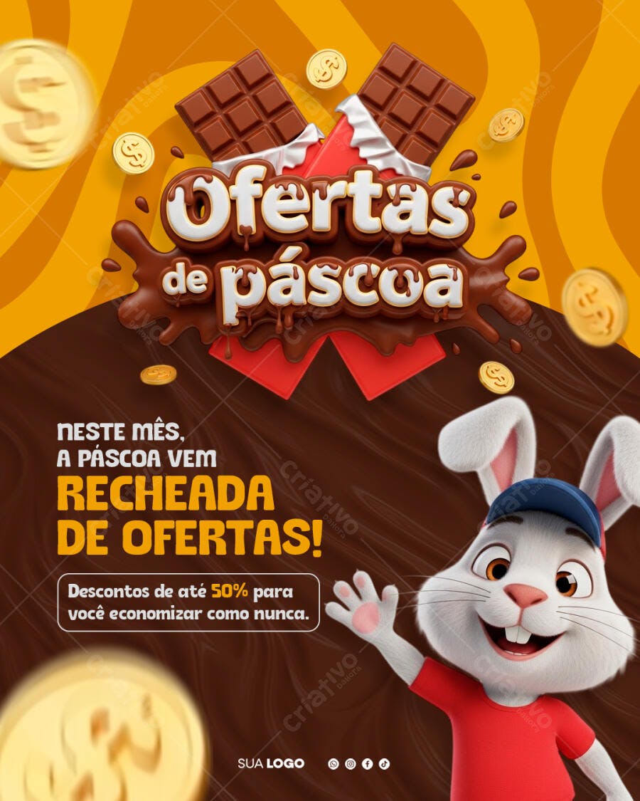 Post Instagram Páscoa Ofertas Coelhinho PSD Editável