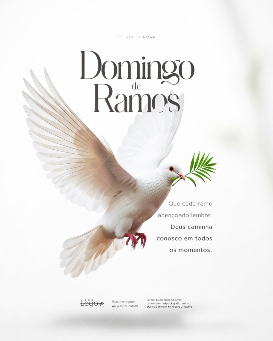 Post Instagram Domingo de Ramos Pomba PSD Editável