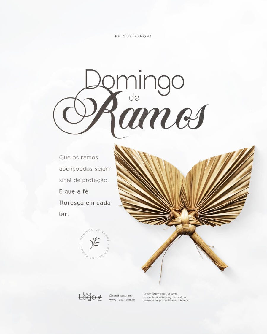 Post Domingo de Ramos Páscoa Cristã PSD Editável