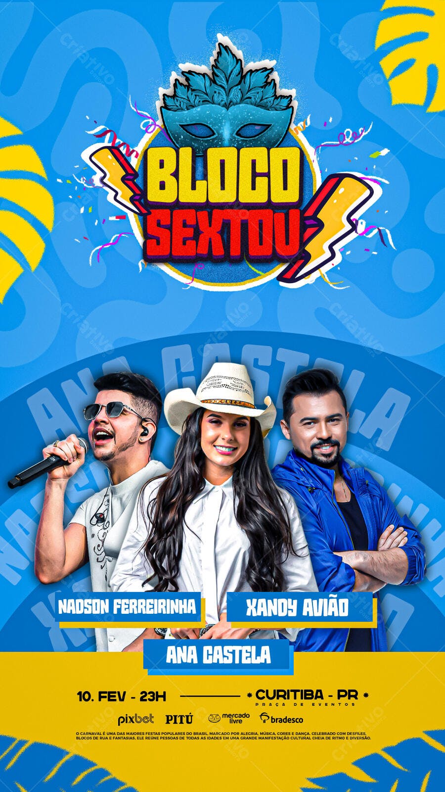 Flyer Bloco Sextou Carnaval Fevereiro PSD Editável