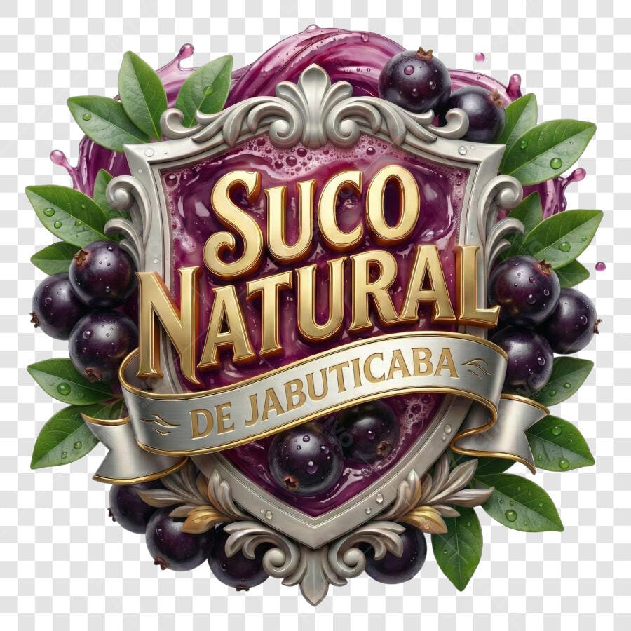 Selo 3D Suco Natural Jabuticaba Metalizado Roxo PNG Transparente