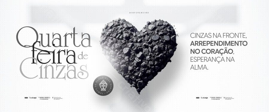 Post Quarta-feira de Cinzas Coração Cinzas PSD Editável