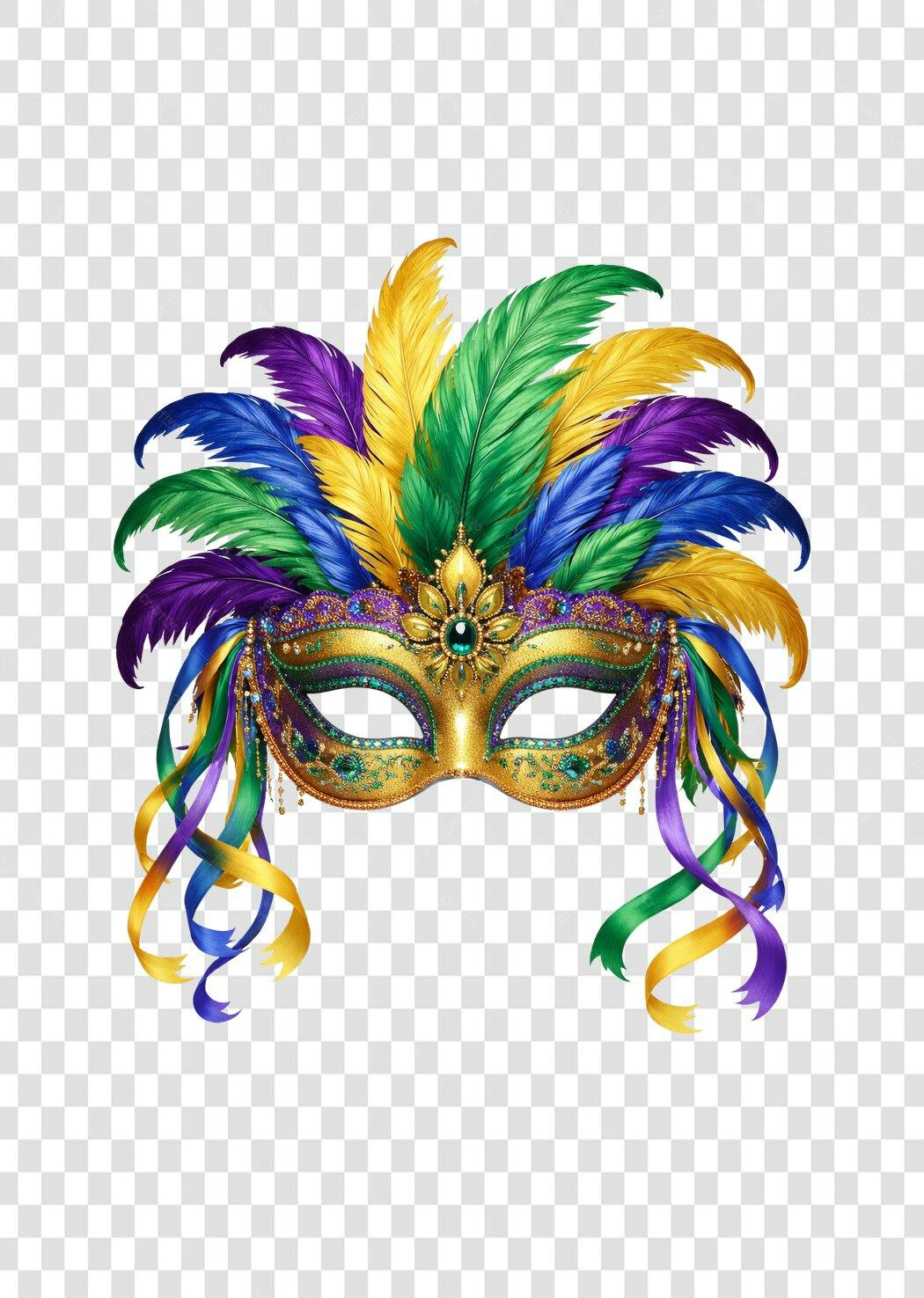 Ilustração Máscara Carnaval Penas Coloridas PNG Fundo Transparente