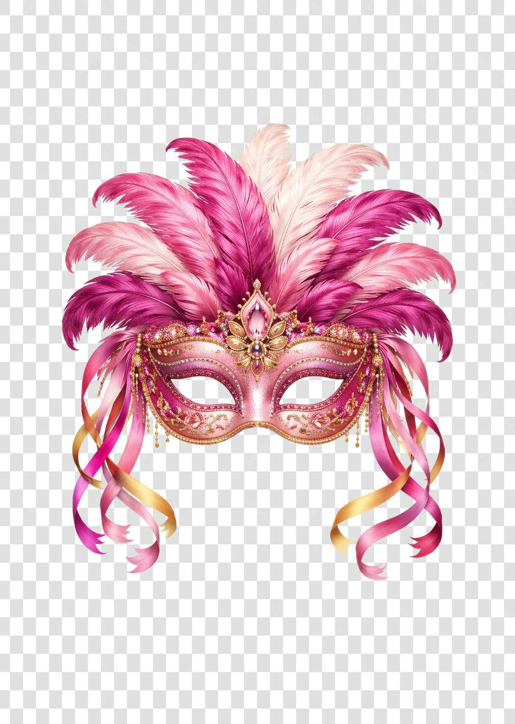 Ilustração Máscara Carnaval Penas Rosas Fundo Transparente