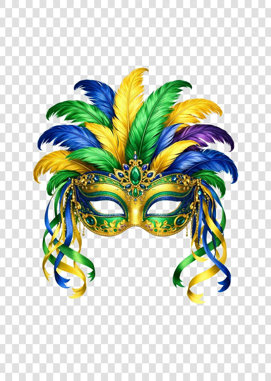 Ilustração Máscara Carnaval Fevereiro Penas Coloridas PNG Fundo Transparente