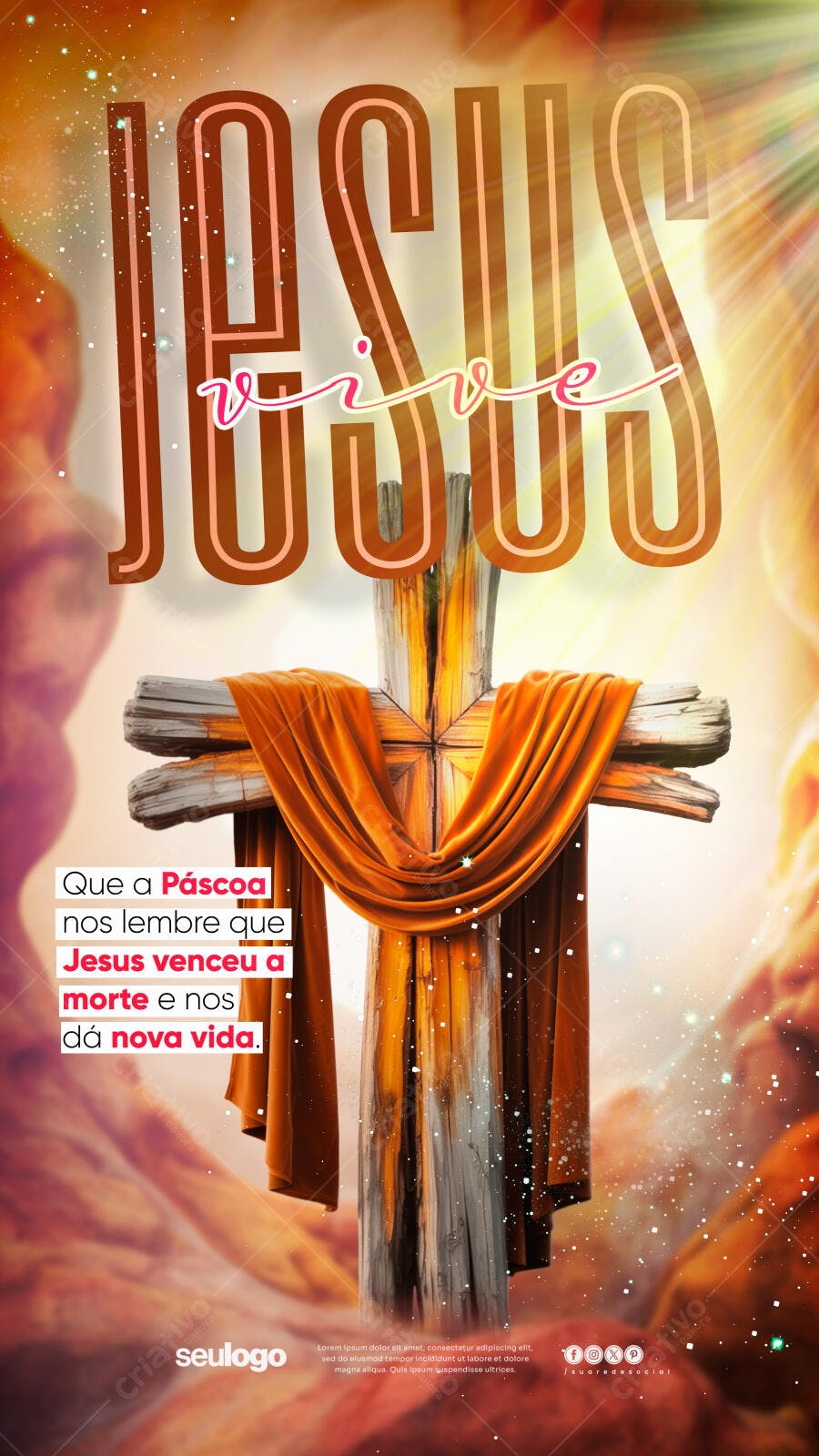 Story Páscoa Jesus Vive Cruz PSD Editável