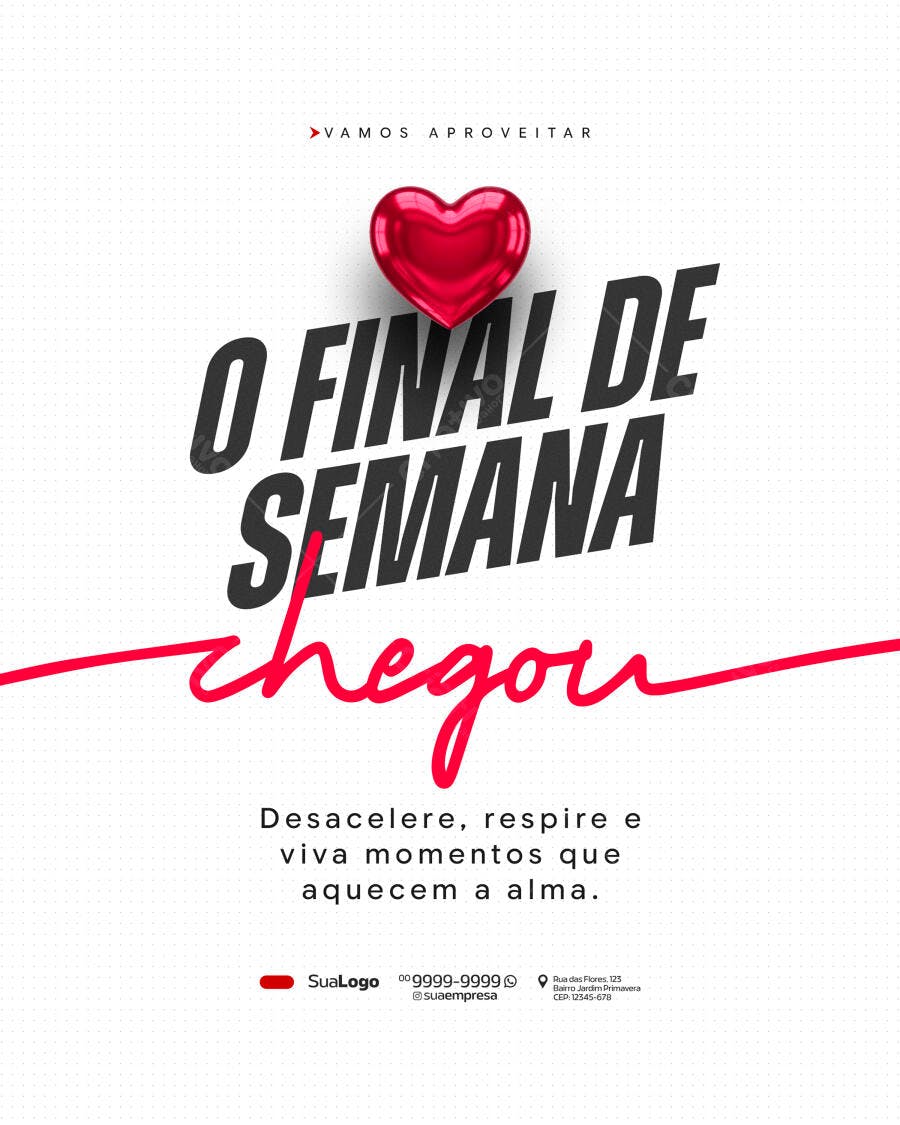 Post Instagram Final de Semana Coração Vermelho PSD Editável