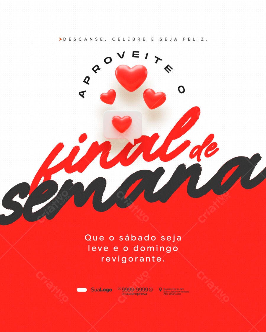 Post Instagram Final de Semana Corações PSD Editável