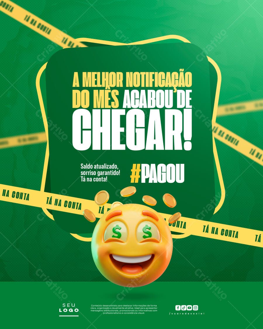 Post Instagram Notificação Pagamento Salário PSD Editável