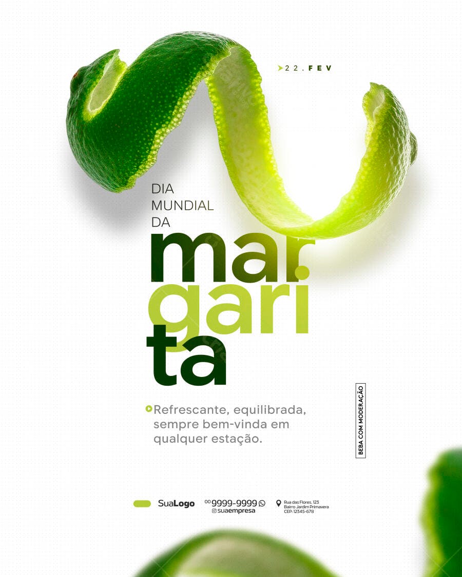 Post Instagram Dia Mundial da Margarita 22 Fev PSD Editável