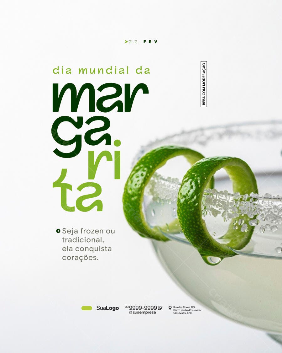 Post Instagram Dia Mundial da Margarita 22 Fev PSD Editável