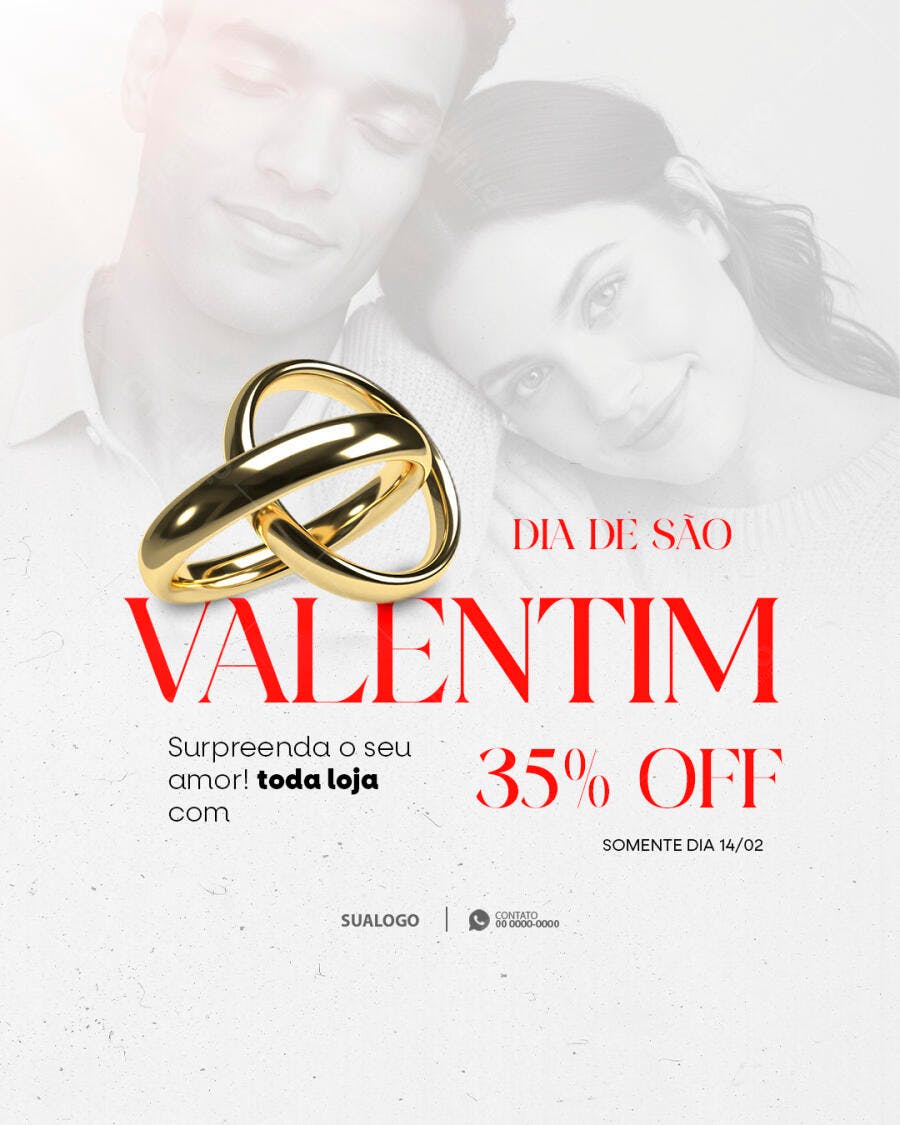Flyer Dia de São Valentim Casal Alianças PSD Editável