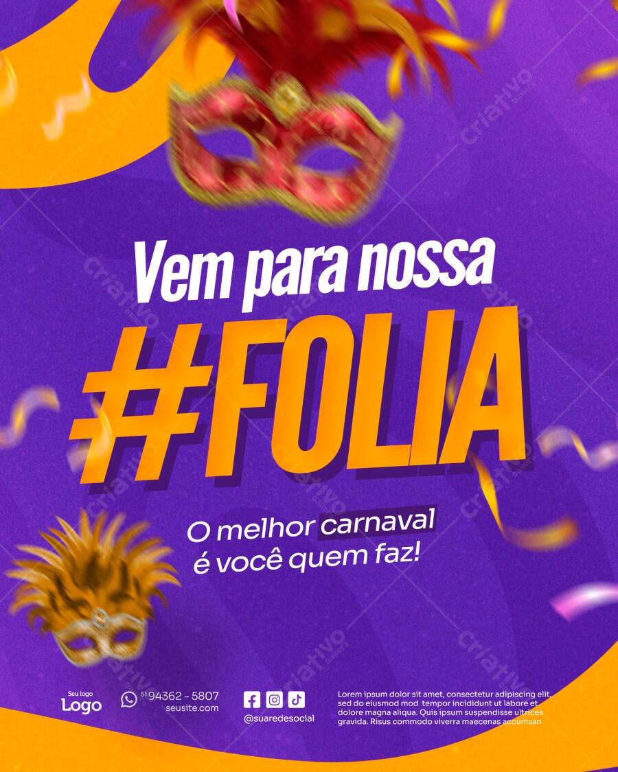 Post Instagram Carnaval Folia Fevereiro PSD Editável