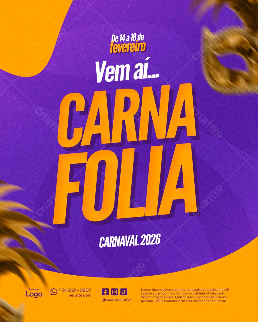 Post Instagram Carnaval Fevereiro CarnaFolia PSD Editável