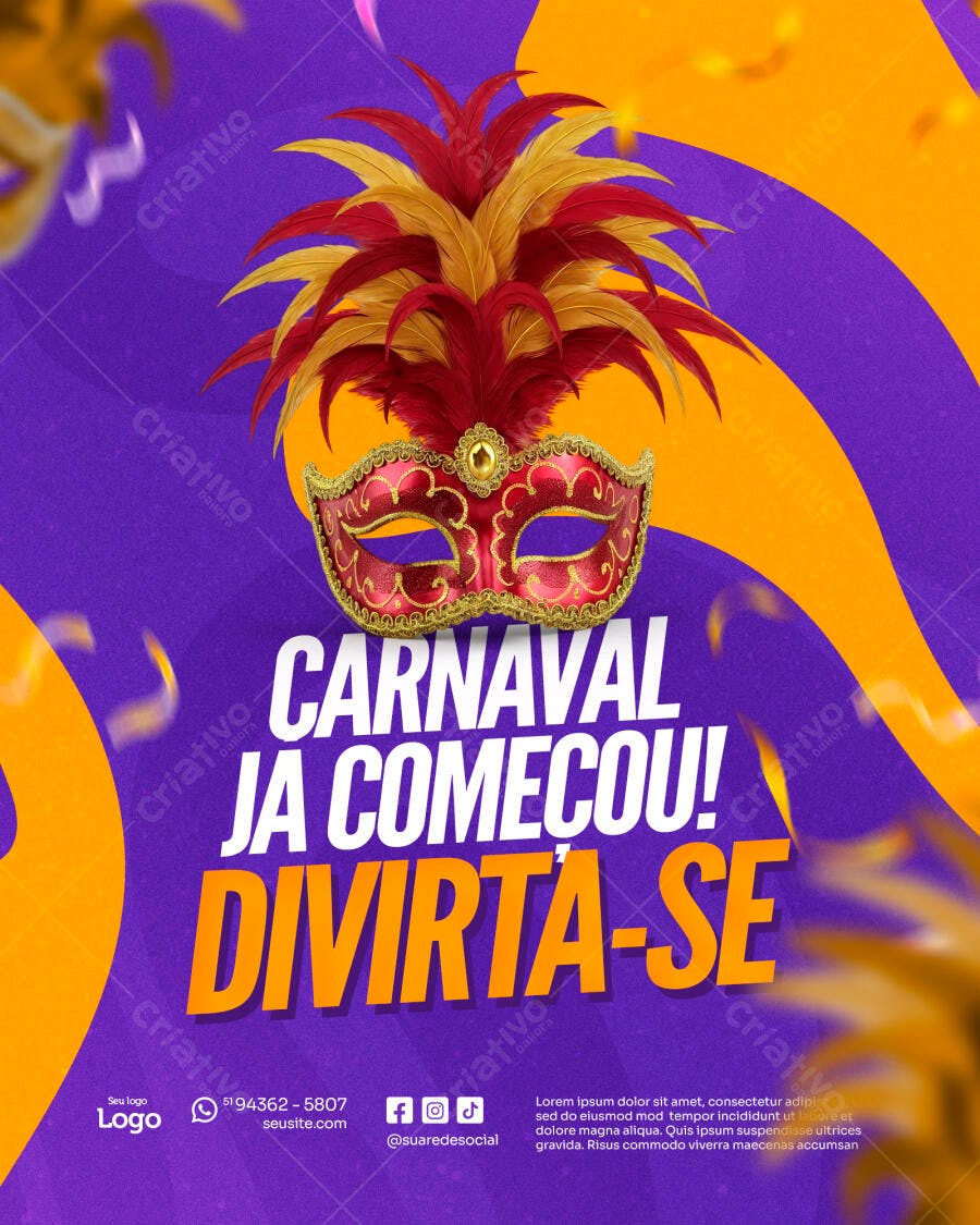 Post Instagram Carnaval Fevereiro PSD Editável