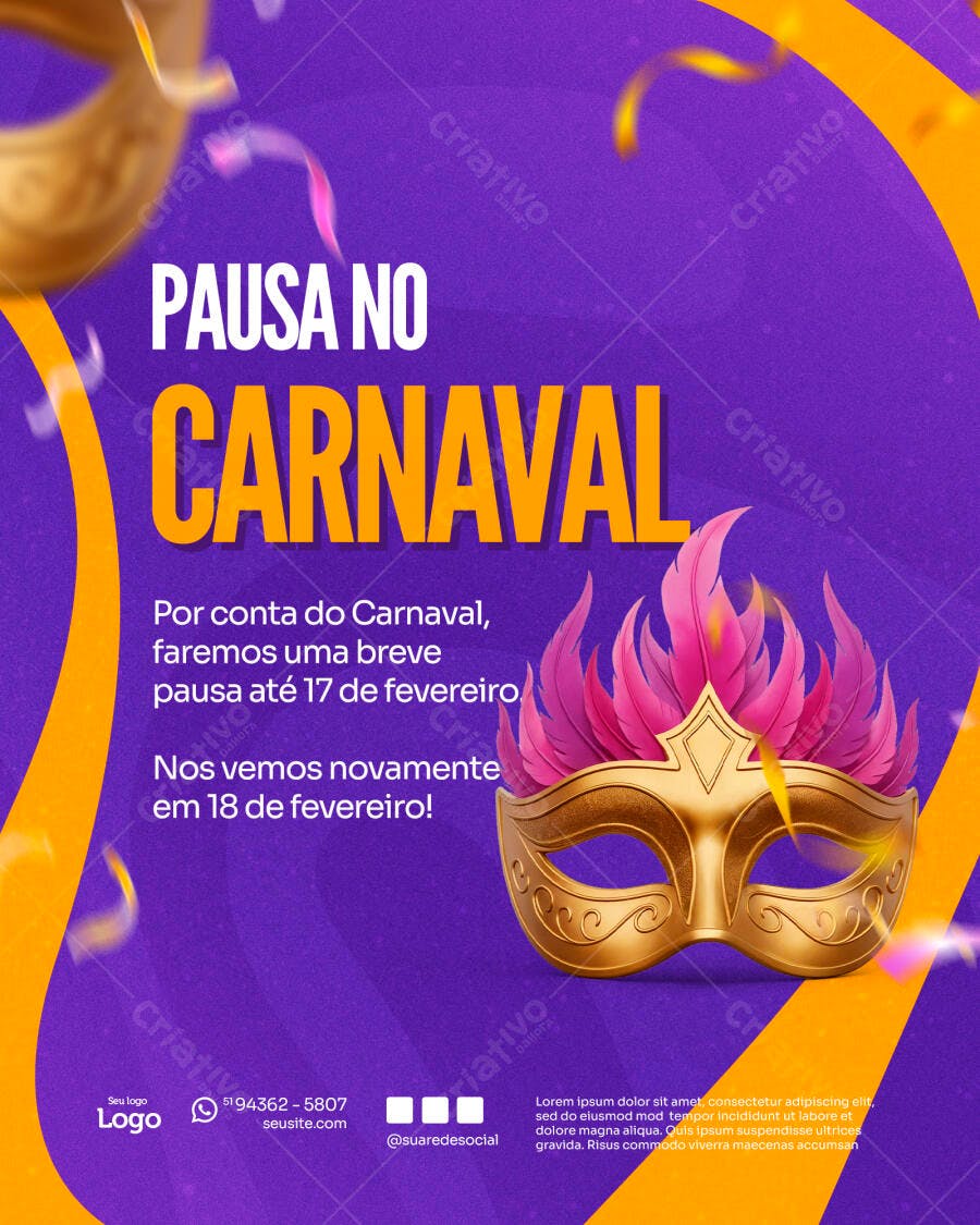 Post Instagram Pausa Carnaval Fevereiro PSD Editável