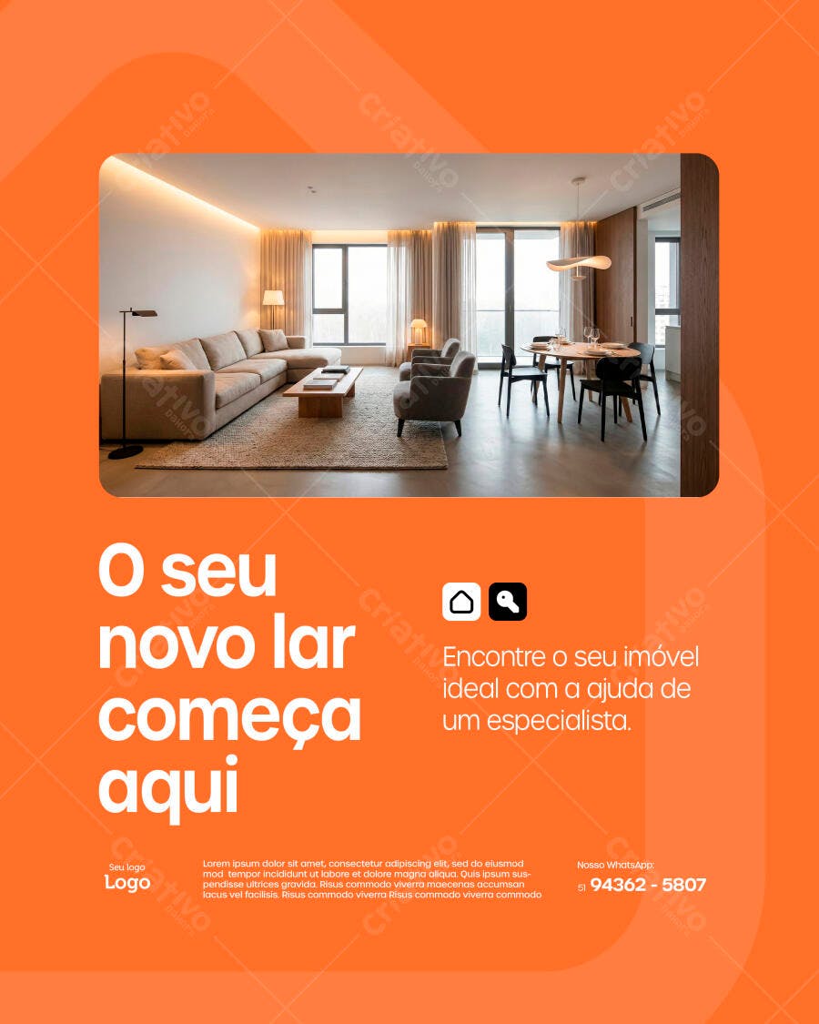 Post Imobiliária Novo Lar Laranja PSD Editável