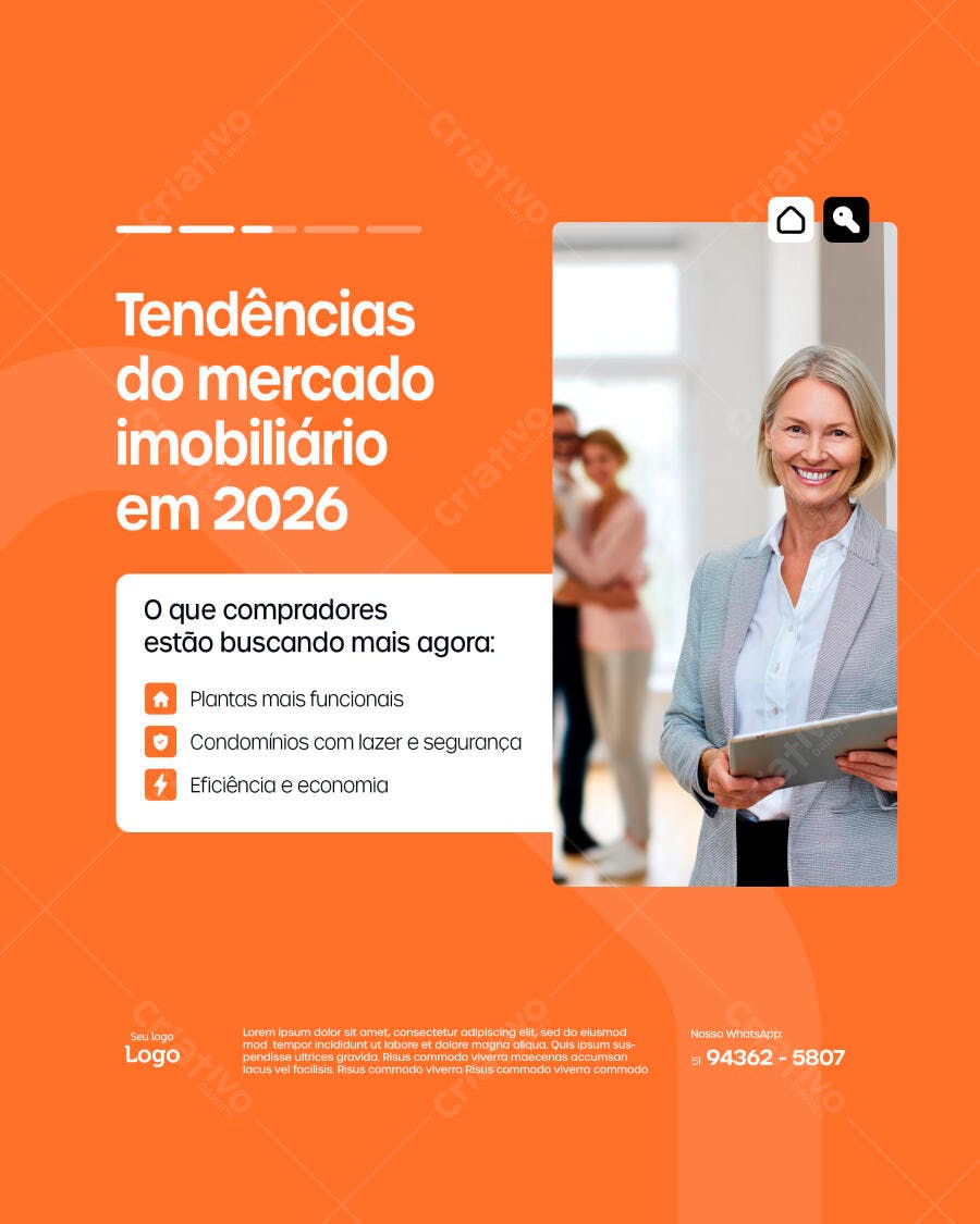 Post Instagram Imobiliária Tendências 2026 PSD Editável