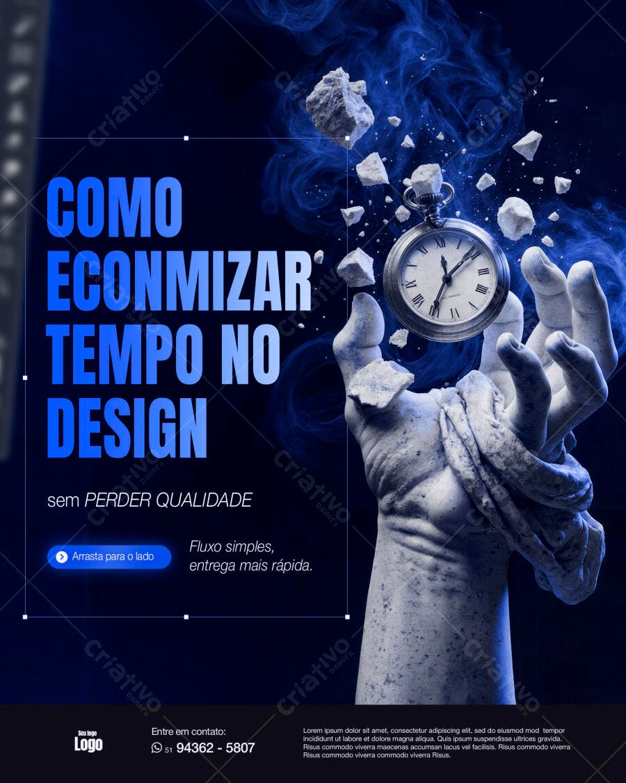 Post Instagram Marketing Digital Economizar Tempo PSD Editável