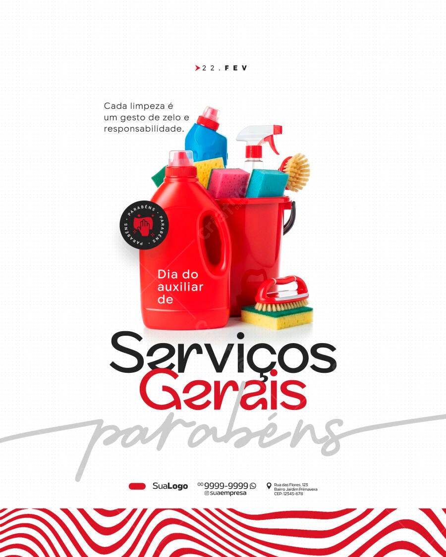 Post Dia do Auxiliar de Serviços Gerais PSD Editável