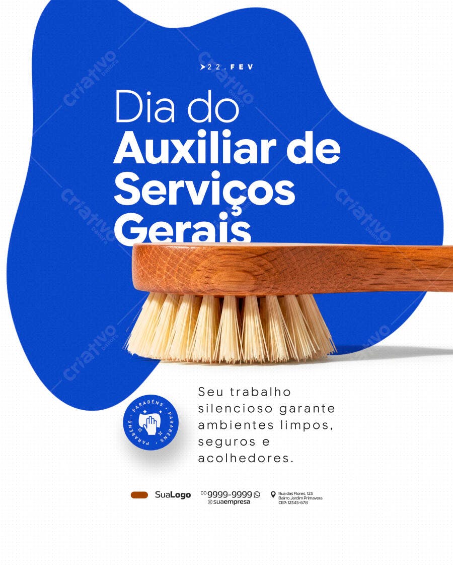 Post Dia do Auxiliar de Serviços Gerais 22 Fev PSD Editável
