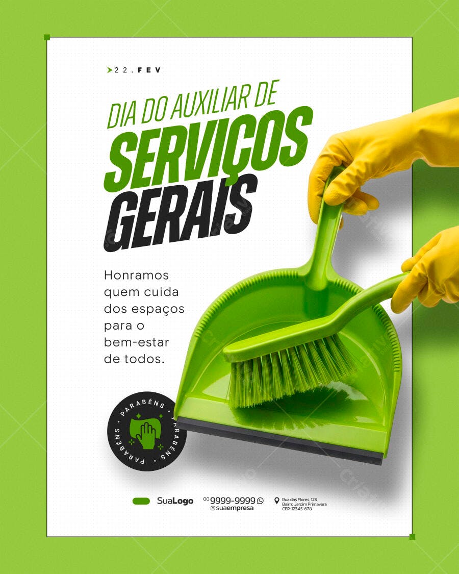 Flyer Dia do Auxiliar de Serviços Gerais PSD Editável