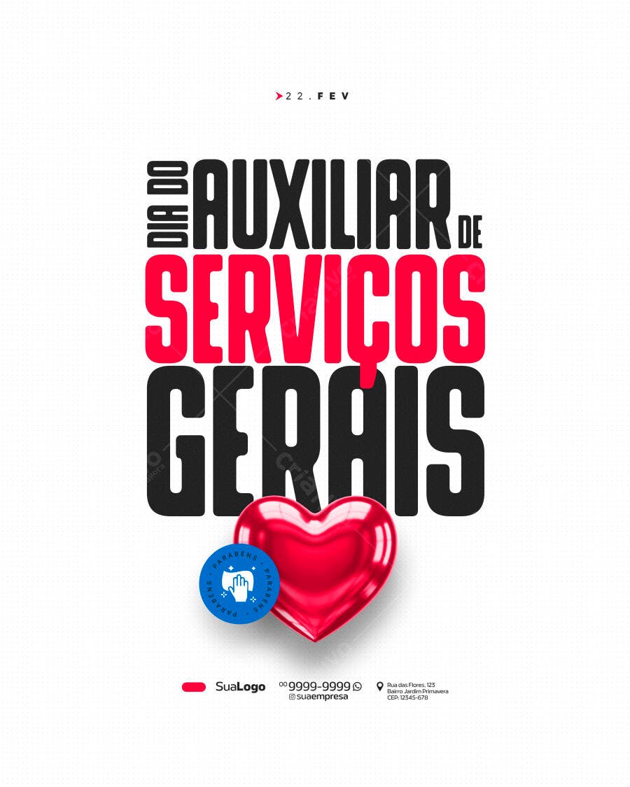 Post Dia do Auxiliar de Serviços Gerais 22 Fev PSD Editável