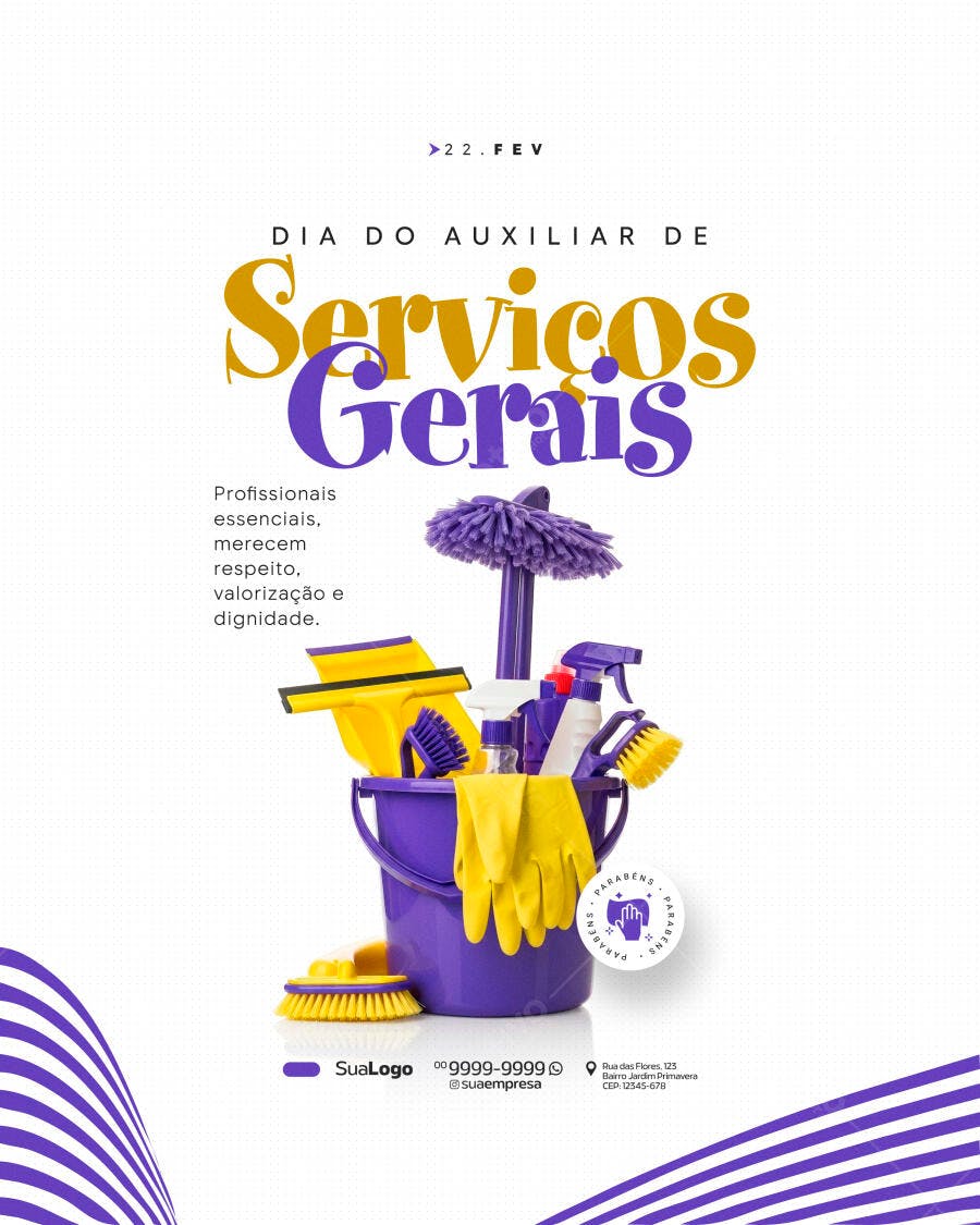 Post Dia do Auxiliar de Serviços Gerais Fevereiro PSD Editável