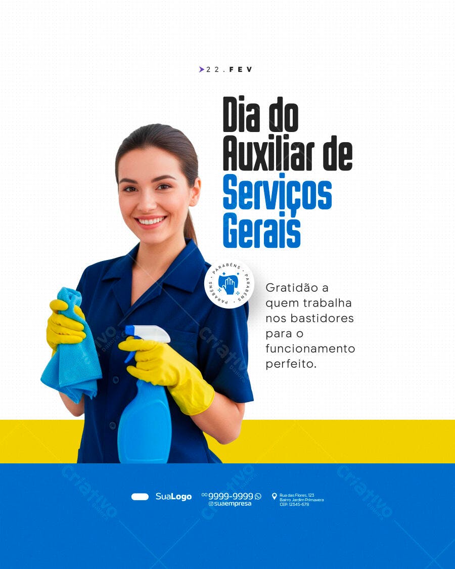 Post Dia do Auxiliar de Serviços Gerais PSD Editável