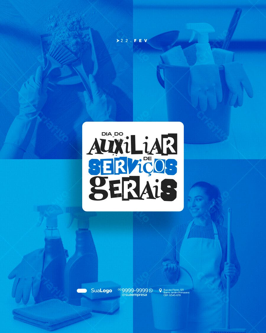 Post Dia do Auxiliar de Serviços Gerais PSD Editável