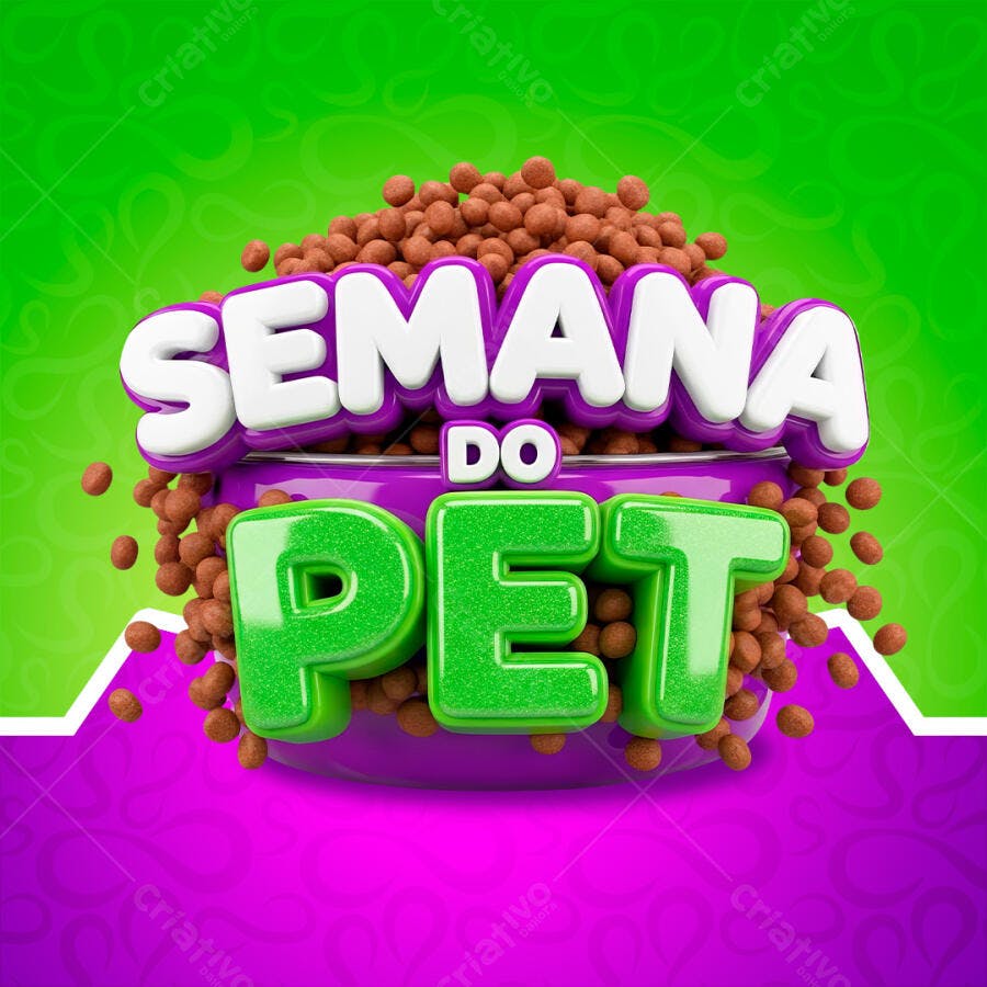 Selo 3D Semana do Pet Roxo e Verde PNG Transparente