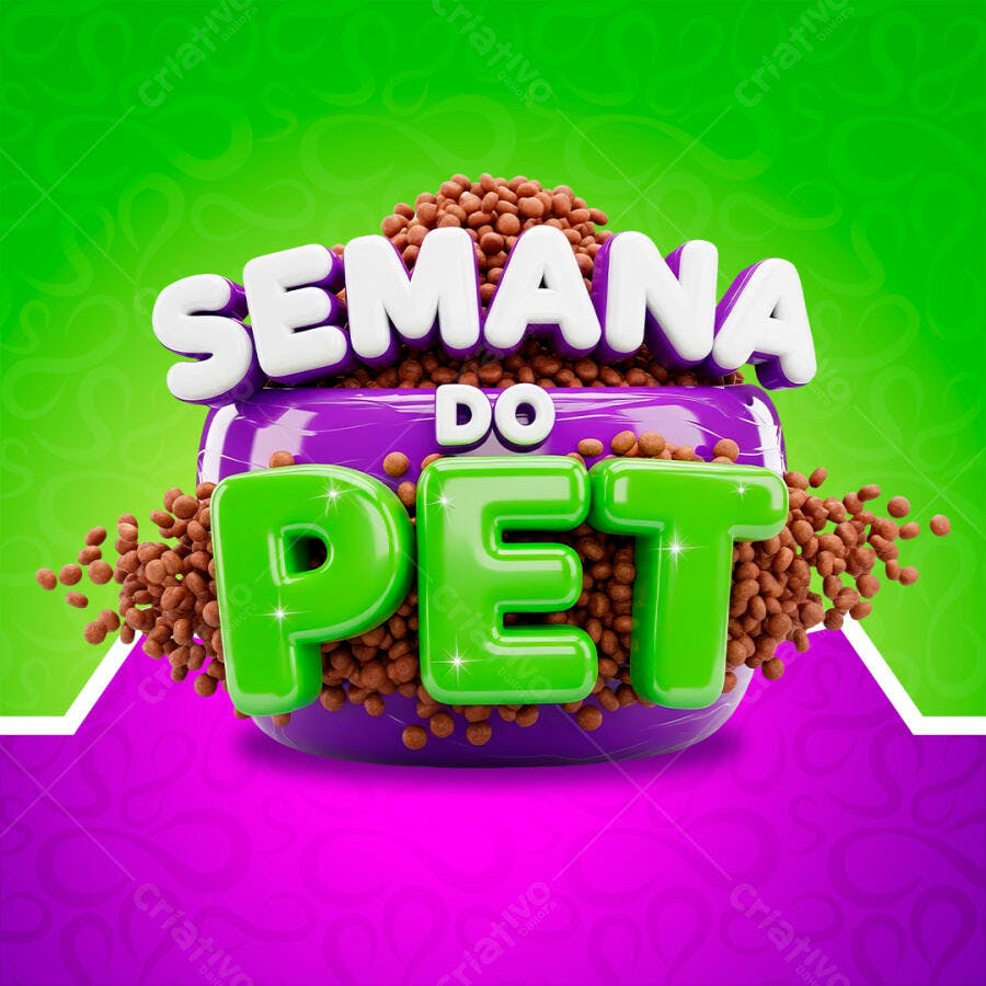 Selo 3D Semana do Pet Roxo e Verde Ração PNG Transparente
