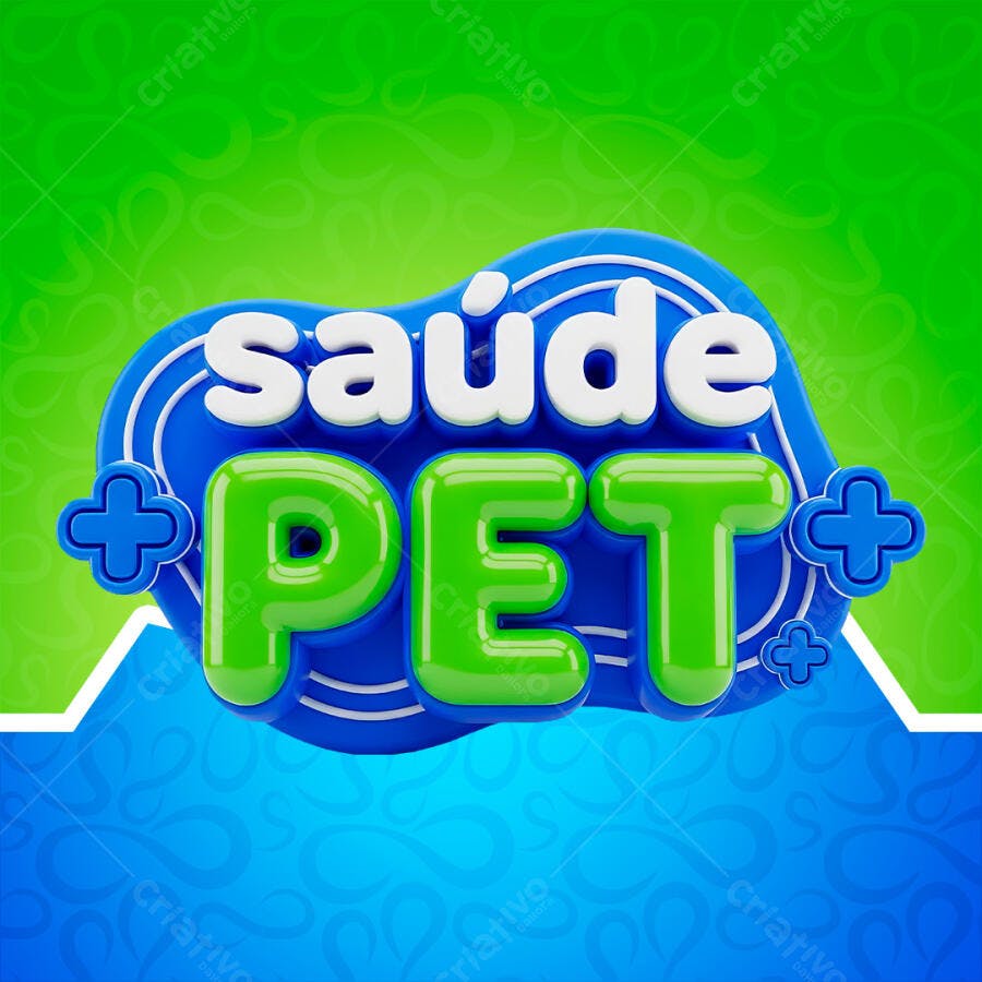Selo 3D Saúde Pet Azul e Verde Brilhante PNG Transparente