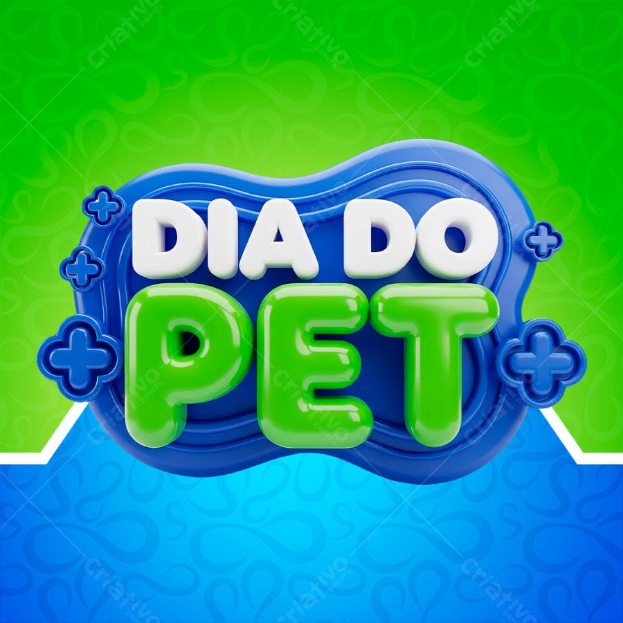 Selo 3D Dia do Pet Azul e Verde PNG Transparente