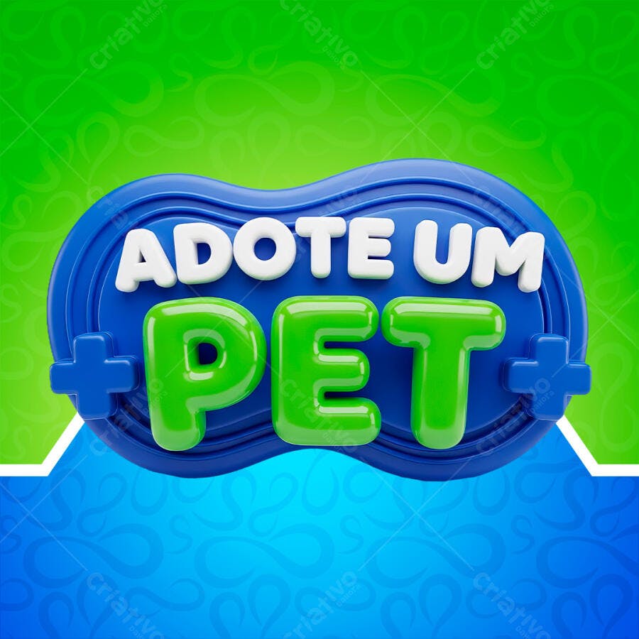 Selo 3D Adote Um Pet Azul e Verde PNG Transparente