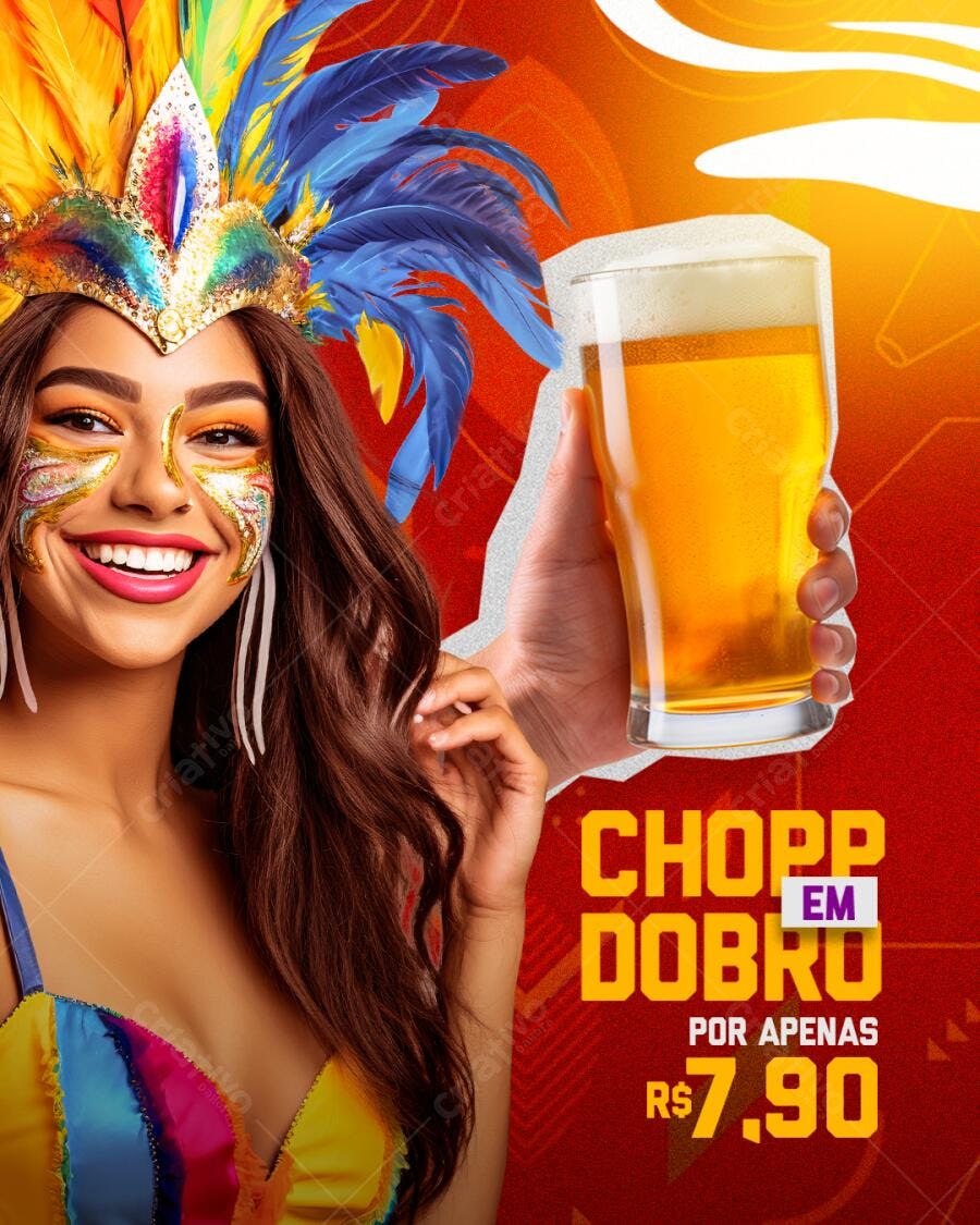 Flyer Carnaval Chopp em Dobro Bar PSD Editável
