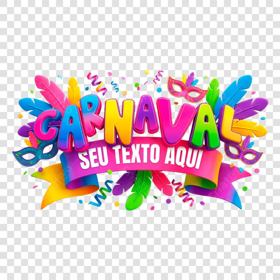Selo 3D Carnaval Colorido Fundo Transparente PNG Editável