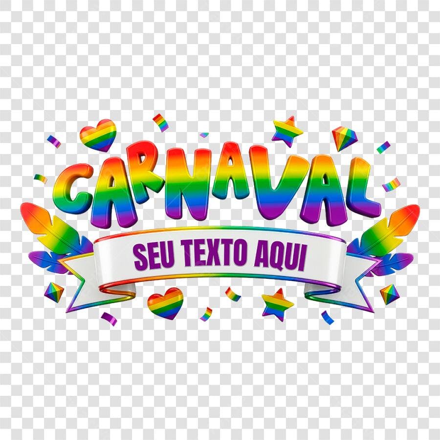 Selo 3D Carnaval Colorido com Fita Editável PNG Transparente