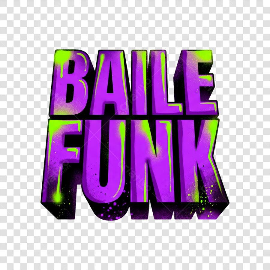 Elemento 3D Baile Funk Letras Roxas Neon PNG Fundo Transparente