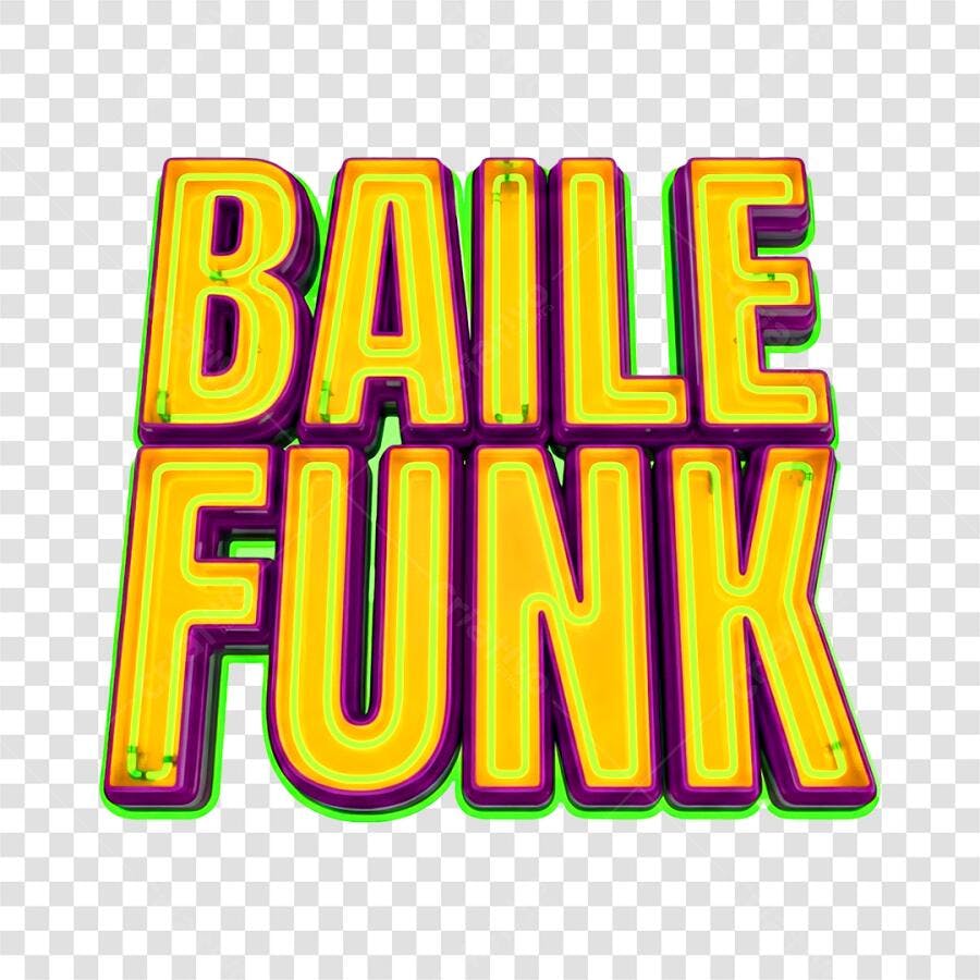 Elemento 3D Baile Funk Neon Amarelo Roxo PNG Fundo Transparente